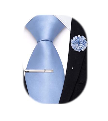 Image of Hi-Tie Pretied Boys Ties Solid Color Kids Adjustable Necktie Lapel Pin Clip Set Age 8-12 Wedding School Graduation
