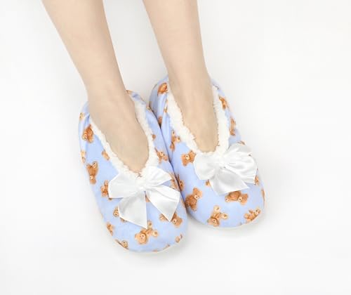 Image of DICUIRD Womens Cozy&Warm Soft Sole Slipper Socks with Grippers-Girls Teddy Fleece Indoor Slipper with Non-skid Bottoms
