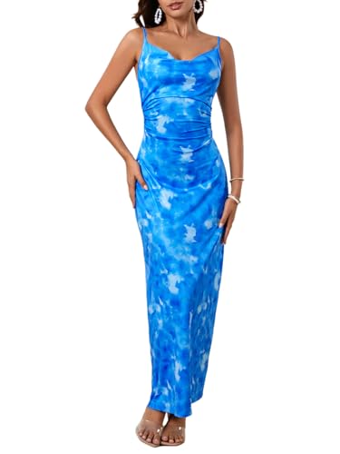 Image of Milumia Women's Floral Backless Lace Up Spaghetti Strap Bodycon Maxi Dress Summer Cowl Neck Long Cami Dress
