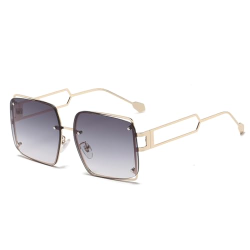 Lunettes de soleil surdimensionnées femmes UV400 vintage dégradé en métal sans bords