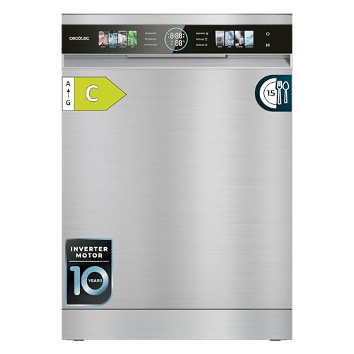 Cecotec Lavavajillas Compacto de 60cm Bolero Aguazero 6620 Inox C, 1850W, 15 Cubiertos, 8 Programas, Motor Inverter, Pantalla FullColor XXL, Smart Wash, Turbo Dry+, AutoClean, Media Carga, Delay Start
