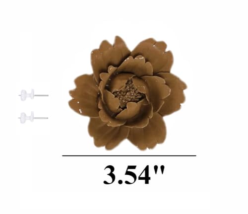 Image of Brown,Peony Flower Bud, 3.15 inch,Ceramic Flower Wall Art Decor, Artificial Flower Wall Sculpture,Handmade Ceramic Flowers for Home,Hallway,Living Room, Kitchen,Bathroom