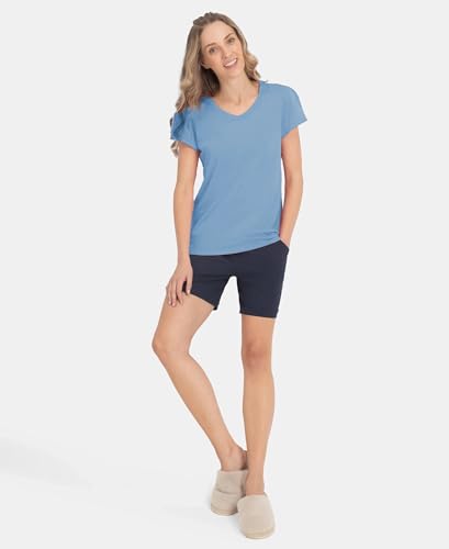 Image of Jockey RX12 Women's Micro Modal Cotton Relaxed Fit Solid V Neck Half Sleeve T-Shirt with Lace Trim On Sleeves