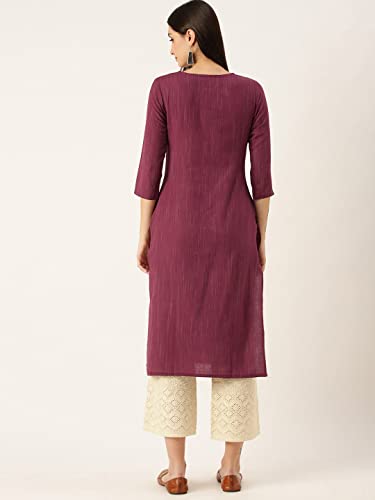 Image of Saanjh Women's Fit Straight Cotton Blend Long Kurta, 3 /4 Sleeve, Knee Length Kurtis, Casual and Office Wear
