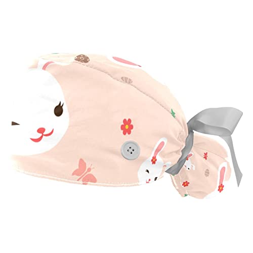 Casquettes de travail respirantes JDEZ à motif lapins et œufs pour un confort hygiénique