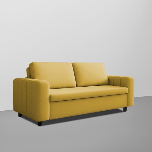 Image of Cisco 3 Seater Sofa Cum Bed for Living Room (Yellow) Premium Fabric Sofa