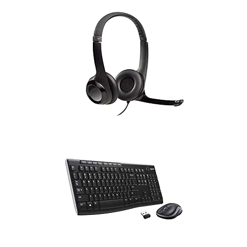 Logitech USB Headset H390 with Noise Cancelling Mic & MK270 Wireless Keyboard and Mouse Combo - Keyb