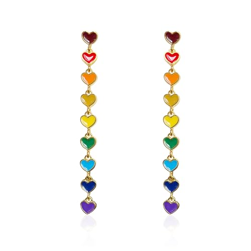 Valentine's Day Interlocking Enamel Heart Tassel Drop Earrings Long Multicolor Hanging Peach Love Tassel Dangle Earrings