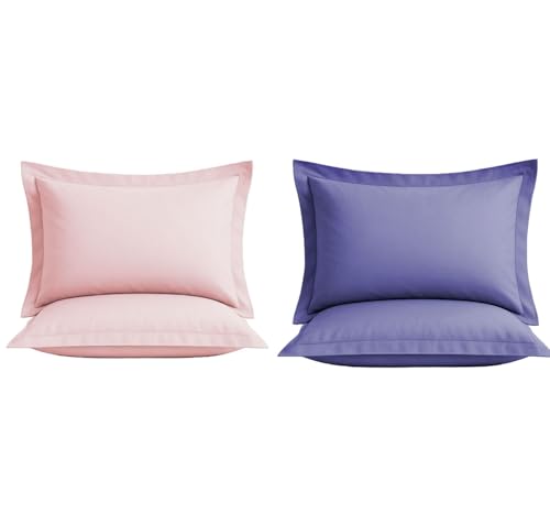 Image of VAS COLLECTIONS Premium Pillow Cover Set of 4 Piece | 210 TC 100% Pure Cotton | Solid Color Hotel Quality Pillow Covers, Hotel & Hospital Use | 18 x 28 Inches (1, Solid Light Pink & Levander)