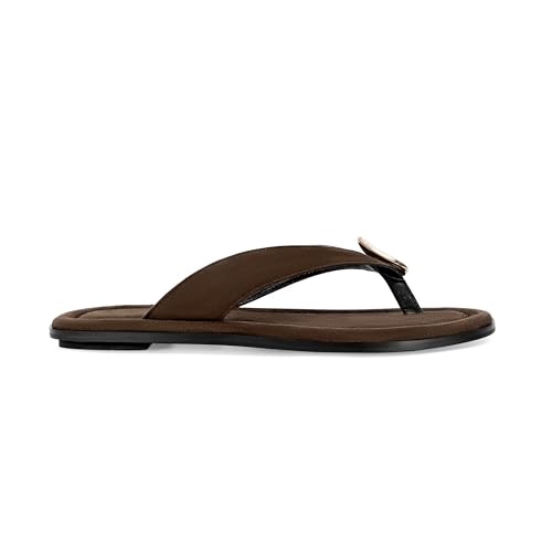 Image of Women's Suede Thong Sandals Flat Flip Flops with Metal Accent Slip On Comfortable Casual Summer Beach Dress Sandals