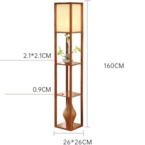 Lámpara de pie de estilo chino para ahorrar espacio con estante integrado de madera 3