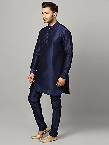 Image of Uri and MacKenzie Men's Silk Blend Solid Pathani Kurta with Readymade Pajama Pant Set