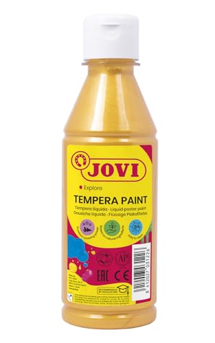 Jovi - Témpera líquida, Botella de 250ml, Color Oro, Pintura a Base de Ingredientes Naturales, Fácil de Lavar, Sin Gluten, Ideal para Uso Escolar (50238)