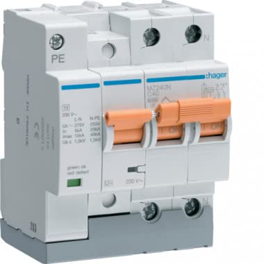 Hager MZ240N - Protección combinada polos+tierra 2 polos 6ka curva-c 40a