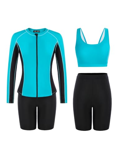 Image of JACK SMITH Women's 3 Piece Long Sleeve Rash Guard Swimsuits Zip Front Bathing Suit Tankini Swimsuits UPF 50
