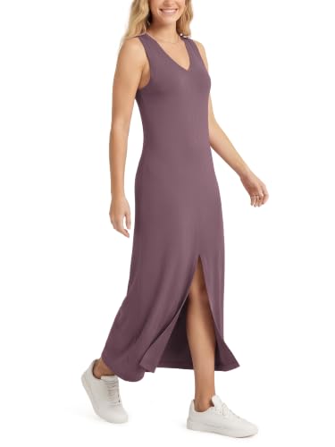 Image of ODODOS Modal Soft Front Split Midi Dress for Women, V Neck Sleeveless Casual Summer Tank Dress