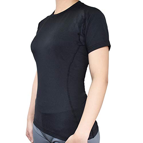 Vital Salveo-Germanium Women Compression Short Sleeve T-Shirts Cool Dry for Athletic Sports wear (X-Large) Black