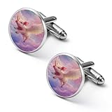 CASOWAT Flying Pig with Unicorn Horn Cufflinks for Men, Fun Round Cuff Links for Wedding, Business Formal Attire And Office Wear