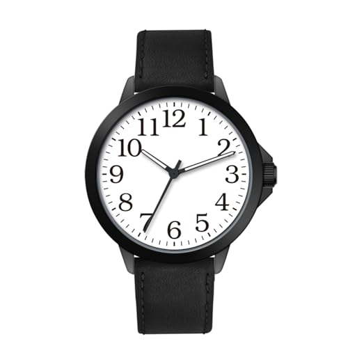 NUOVO Men Watches White Watch 45MM Big Arabic Numbers White Classic Quartz Watch with Leather Strap Wrist for Men