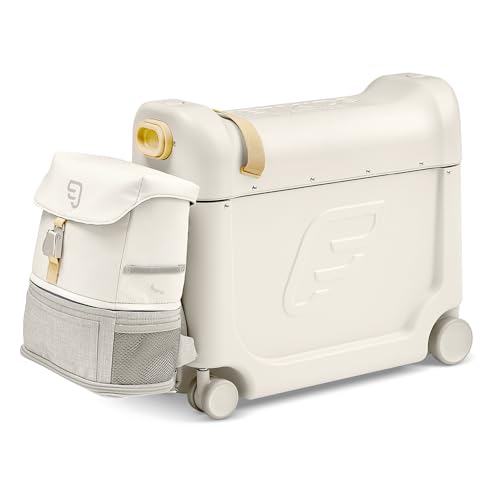 JetKids Stokke Travel Bundle White - Includes BedBox Ride-On Suitcase & Backpack - Best for Kids 2-7 Years Old (Up to 77 lbs)