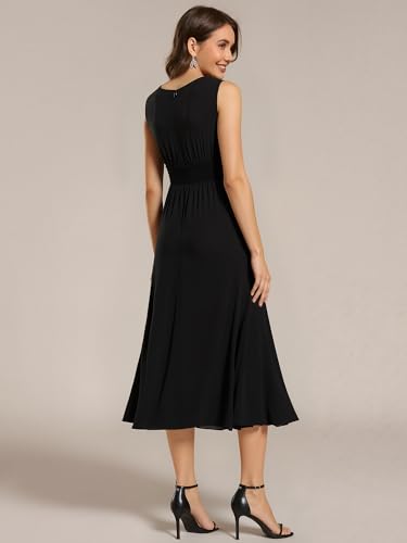 Ever-Pretty Women's Elegant Round Neck Chiffon A-Line Sequins Waist Midi Wedding Guest Dress 039552