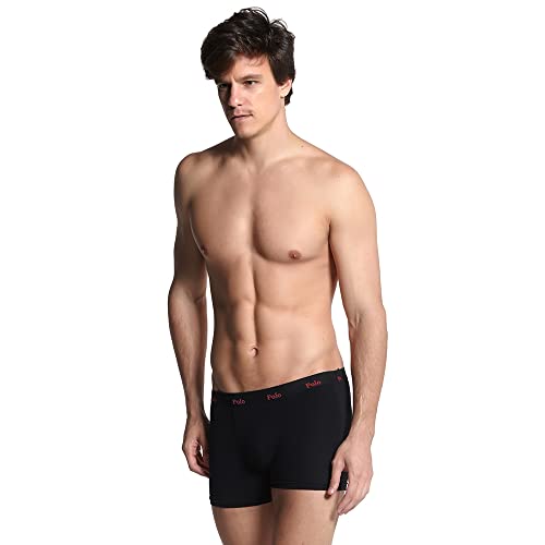 Cuecas boxer Kit com 10 Cuecas Boxer Pretas Cotton Comfort, Polo Match, Masculino, Preto, GG