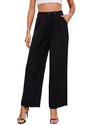 Women's Pleated High Waisted Straight Leg Work Pants Slacks Office Long Trousers