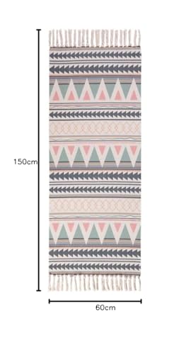 Tappeto in cotone con nappe, fatto a mano, per interni, stile bohémien, accessorio per la casa perfetto per soggiorno, bagno e camera da letto