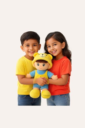 Image of Addie boy Soft Toy for Girls Boys Kids, Yellow&Sky Blue, Doll Plush Stuffed Baby Teddy Gift Birthday, 40 cm