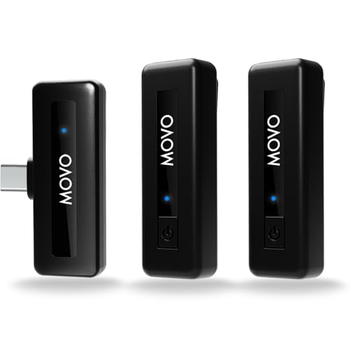 Movo Wireless Mini UC Duo Wireless Microphone for Android - Ultracompact Bluetooth Microphone for Android with Clip on Wireless Lavalier Microphone for Android - (10HR Battery Life, 164ft Range)