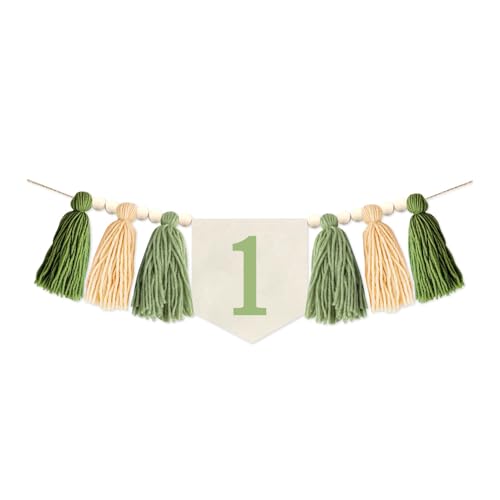 Pancarta decorativa para silla de primer cumpleaños, decoración de fiesta temática de borla verde, pancarta colgante de pared para baby shower, 200 cm