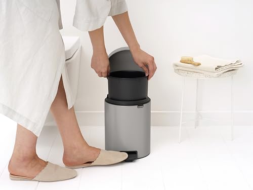 Image of Brabantia NewIcon Pedal Bin 1.3 Gallon /5L (Soft Gray), Soft-Closing Kitchen Garbage Can, Step-On Trash Can with Removable Inner Bucket, PerfectFit Trash Bag Pack Included