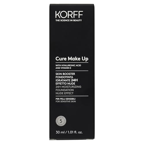 Korff Skin Booster feuchtigkeitsspendende Foundation 24h, Nude-Effekt mit Hyaluronsäure und Vitamin E, dünne und seidige Textur, niedrige Abdeckung, Nude 06, Packung 30 ml
