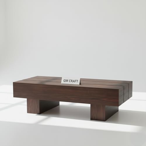 Image of Sheeshsam Wooden Coffee Center Table - Solid Wooden Coffee Table for Living Room - Tea Table Teapoy Center Piece for Home Sofa Center Table for Living Room (Walnut, Jason)