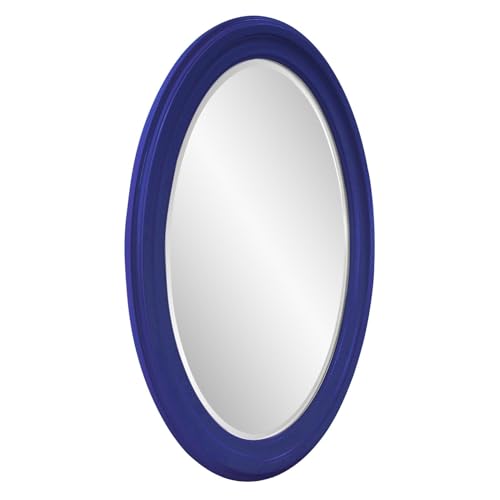 Image of Howard Elliott Collection George Oval Glossy Navy Wall Mirror, Oval Bevelled Hanging Wood Framed Vanity Mirrors for Home Decor, Living Room, Bathroom, Bedroom, or Hallway, 25 x 33 Inch