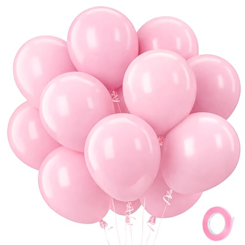 Patimate Pastel Pink Balloons - 100pcs 12 Inch Light Matte Pink Latex Party Balloons for Girls Women Wedding Bridal Baby Shower Gender Reveal Graduation Engagement Birthday Party Decorations