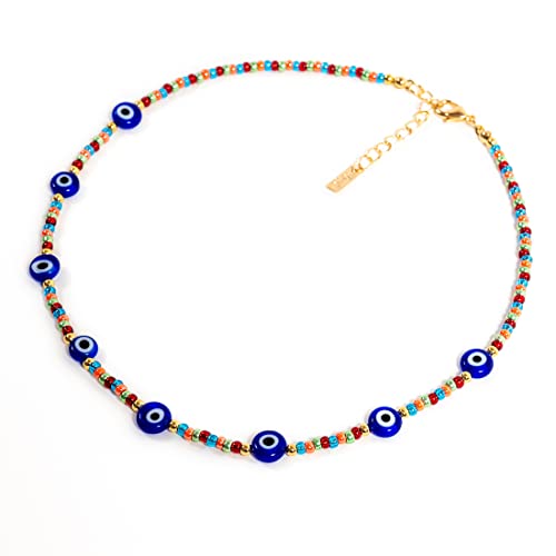 Evil Eye Protective Rainbow Adjustable Necklace Ojo Turco Choker2