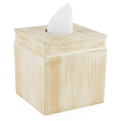 Image of Rustic Luxe Beige Square Resin Tissue Box Cover