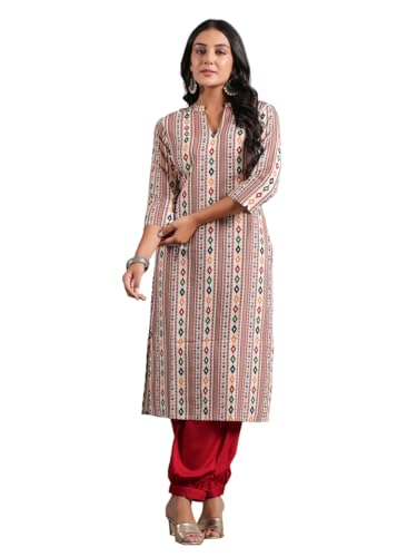anubhutee Women's Viscose Rayon Ethnic Motifs Printed Pink Straight Kurta Deal