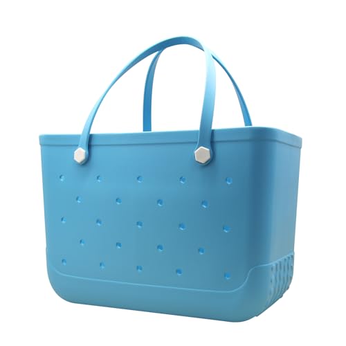 Beach Totebag X-Large Waterproof Sandproof Rubber Beach Tote Bag with Zipper Pocket for Travel,Sport,Pool,Supermarket and Sea (Light Blue)