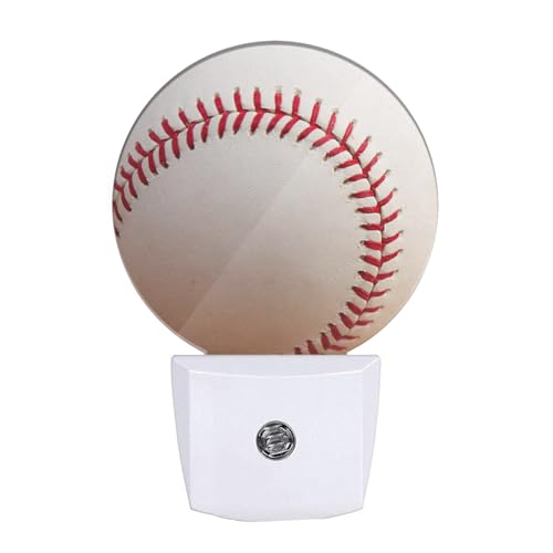 Image of Home Baseball Decorative Night Light Sports Theme White and Red Baseball Laces Softball Laces Night Lights Plug into Wall with Dusk to Dawn Sensor for Boys Men Room Decor