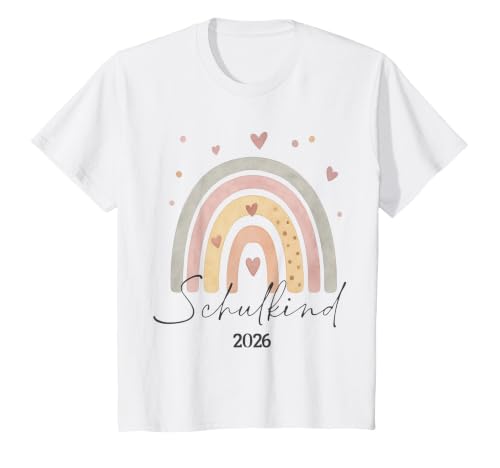 Kinder Schulkind 2026 Boho Regenbogen Einschulung ABC T-Shirt
