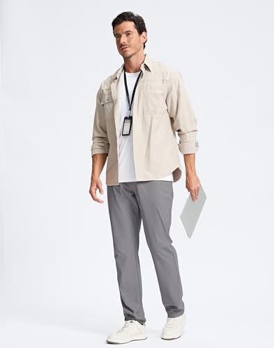 Image of Pudolla Men's Golf Pants 30 inch /32 inch /34 inch Comfy Stretch Dress Work Pants Lightweight Quick Dry Casual Slacks Trousers with Pockets