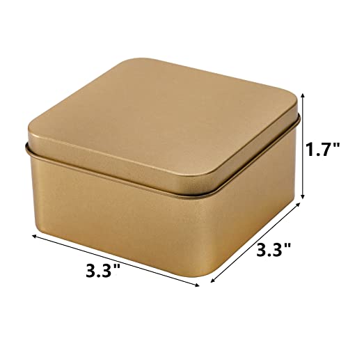 Peohud 20 Pack Square Tin Boxes with Lids, Gold Empty Gift Metal Tins, Portable Storage Tin Container Organizer for Cookie, Candy, Treats, Soap, Favors and Crafts, 8.5cm x 8.5cm x 4.5cm