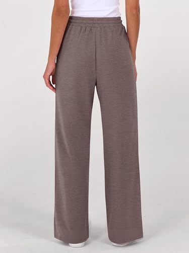 ANRABESS Calça de moletom feminina moderna de perna larga, cintura alta, com cordão, atlética, Camel