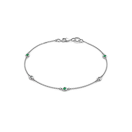 Trijewels Emerald & Natural Diamond 5 Station Petite Bracelet 0.21 Ctw 14K White Gold #TOP29