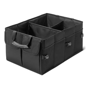 Amazon Basics Trunk Organizer for Car, Multi-Compartment Car Storage, Foldable, 13.5 Gallon, Black