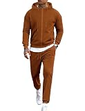 LecGee Mens Track Suits 2 Piece Set Matching Hoodies and Sweatpants Set Full Zip Jacket Jogging Suit for Men(Brown, Large)