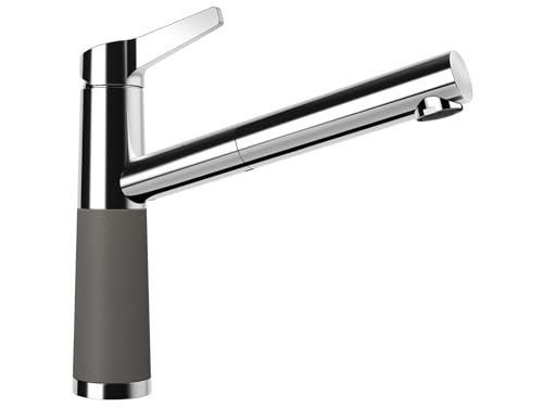 SCHOCK Grifo de cocina SC-510 Silverstone – Grifo de baja presión CRISTADUR con manguera extensible y conectores estándar