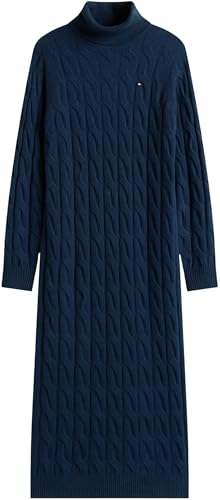 Tommy Hilfiger Damen Pullover-Kleid Soft Wool Cable mit Rollkragen, Blau (Dark Night Navy), XL – Ansicht 5